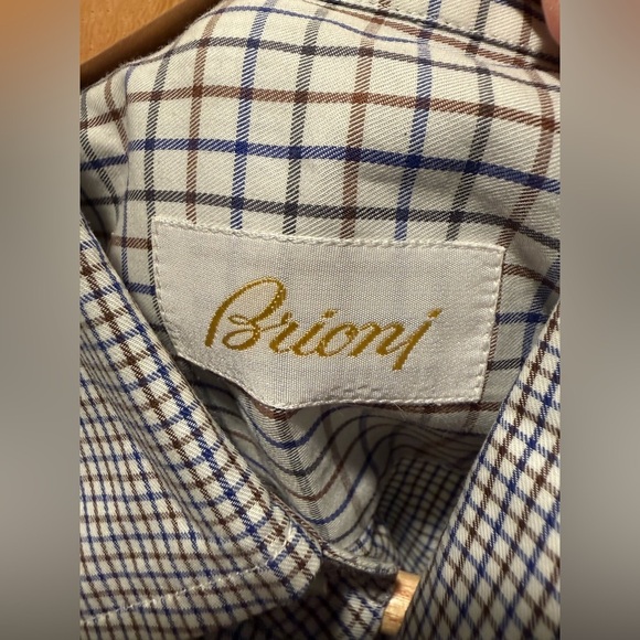 Brioni Made in Italy Dress Shirt Men’s XL 22” P2P – Gray Micro-Check Luxury NWOT - Picture 2 of 15